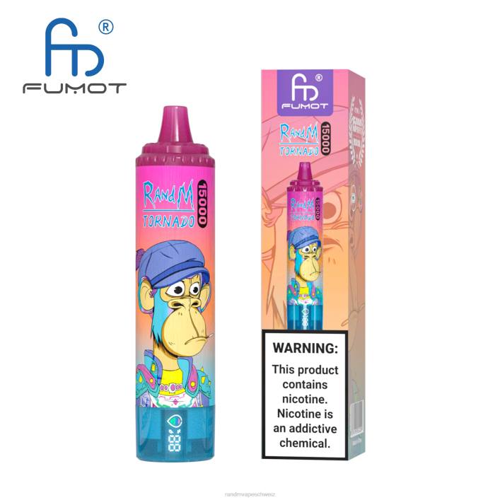 RandM Tornado Schweiz | Fumot RandM Tornado 00P253 15000 Vape-Gerät mit Akku und E-Liquid-Display Version 3 Mango auf Eis